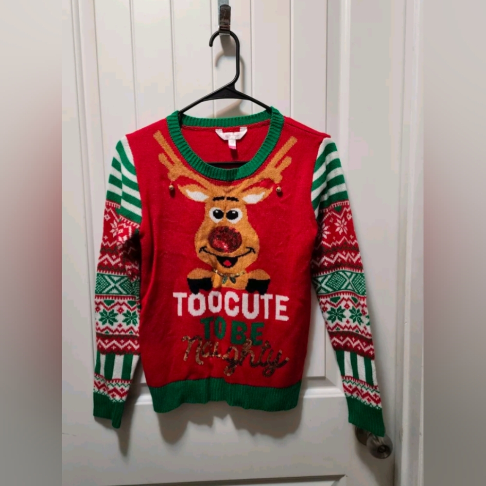 No Boundaries Too Cute To Be Naughty Ugly Christmas SWEATER Juniors S (3-5)